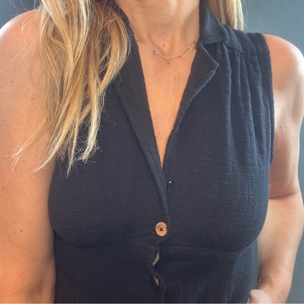 Free People Black Cotton Button Front Halter Dress with Open Back Size Small - Picture 6 of 12